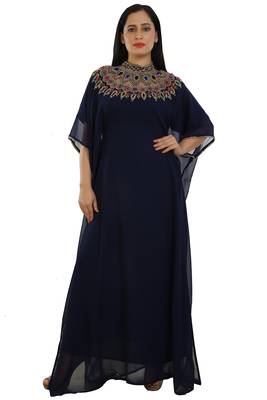 Navy Blue Georgette Embroidered Zari Work Islamic Kaftans 1
