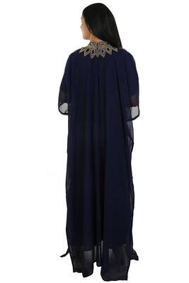 Navy Blue Georgette Embroidered Zari Work Islamic Kaftans 4