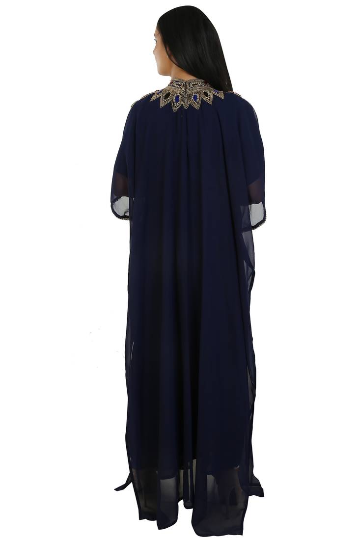 Navy Blue Georgette Embroidered Zari Work Islamic Kaftans