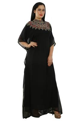 Black Georgette Embroidered Zari Work Islamic Kaftans 2