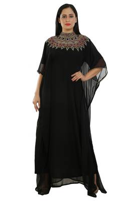Black Georgette Embroidered Zari Work Islamic Kaftans 1