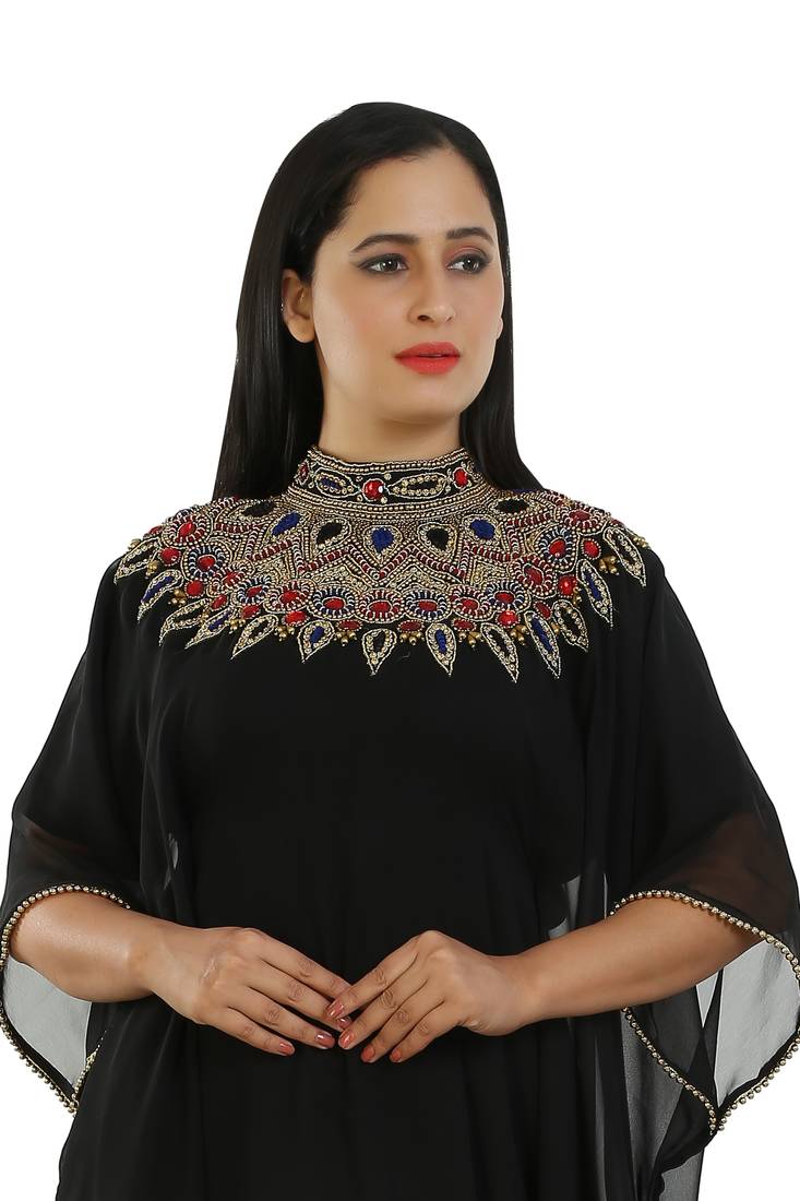 Black Georgette Embroidered Zari Work Islamic Kaftans