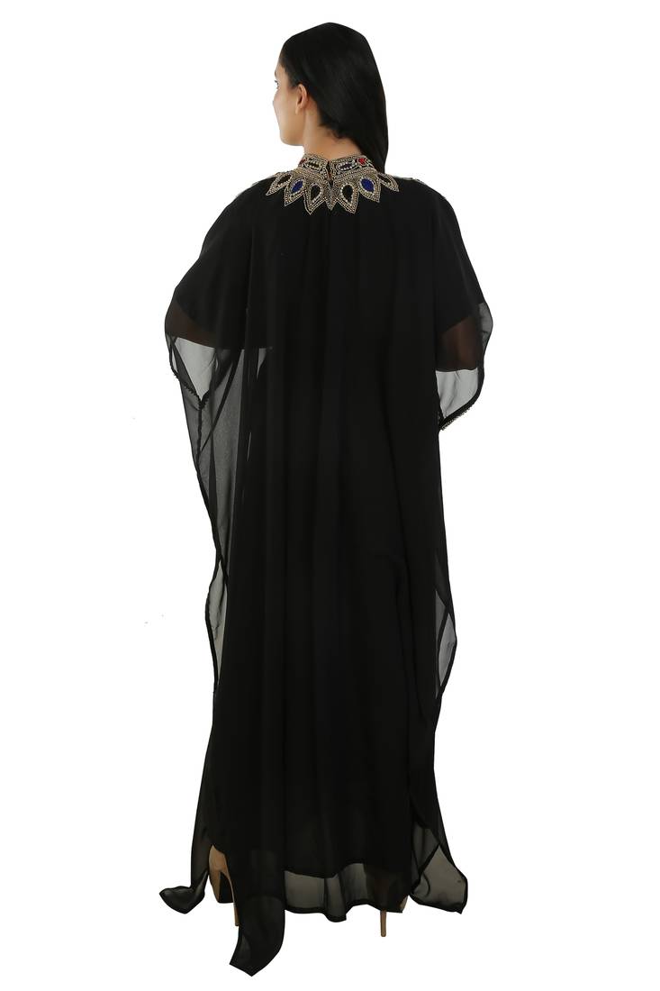 Black Georgette Embroidered Zari Work Islamic Kaftans