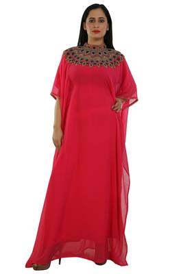 Pink Georgette Embroidered Zari Work Islamic Kaftans 1