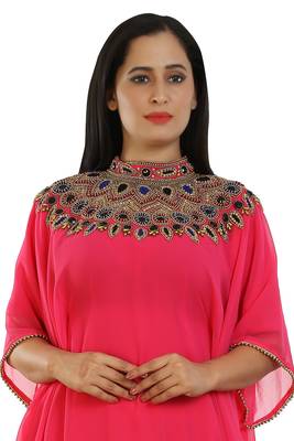 Pink Georgette Embroidered Zari Work Islamic Kaftans 3