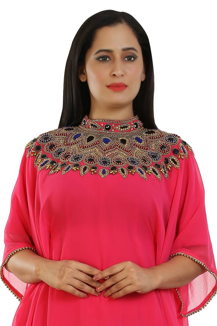 Pink Georgette Embroidered Zari Work Islamic Kaftans