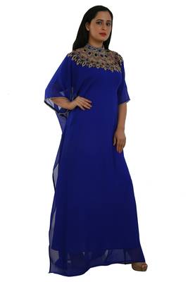 Royal Blue Georgette Embroidered Zari Work Islamic Kaftans 2