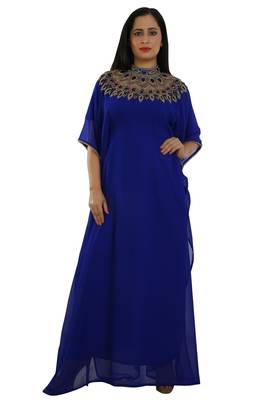 Royal Blue Georgette Embroidered Zari Work Islamic Kaftans 1