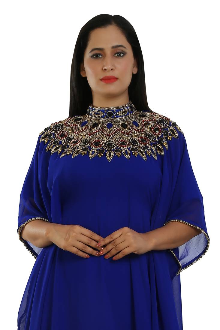 Royal Blue Georgette Embroidered Zari Work Islamic Kaftans