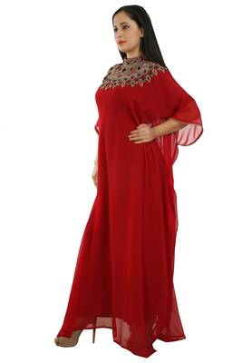 Red Georgette Embroidered Zari Work Islamic Kaftans 2
