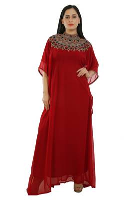 Red Georgette Embroidered Zari Work Islamic Kaftans 1