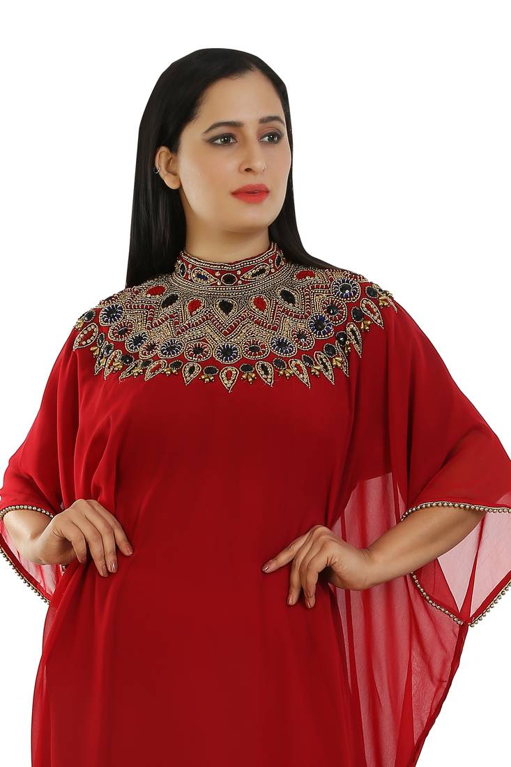Red Georgette Embroidered Zari Work Islamic Kaftans