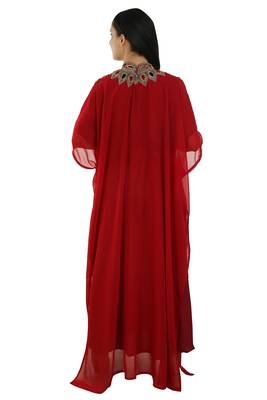 Red Georgette Embroidered Zari Work Islamic Kaftans 4