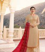Cream embroidered georgette salwar with dupatta