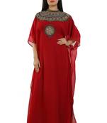 Maroon Georgette Embroidered Zari Work Islamic Kaftans