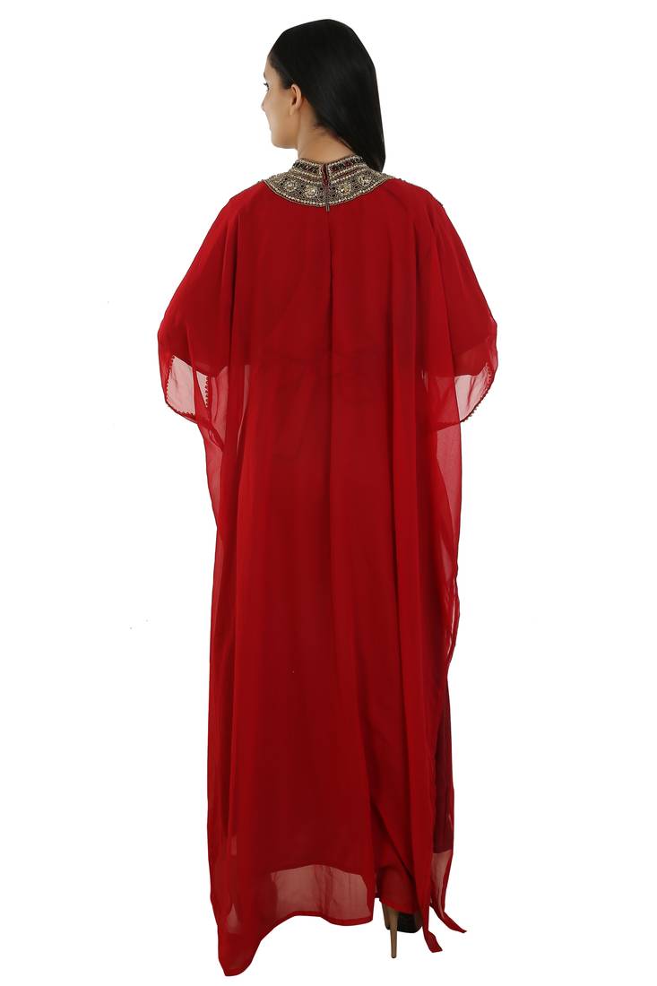 Maroon Georgette Embroidered Zari Work Islamic Kaftans