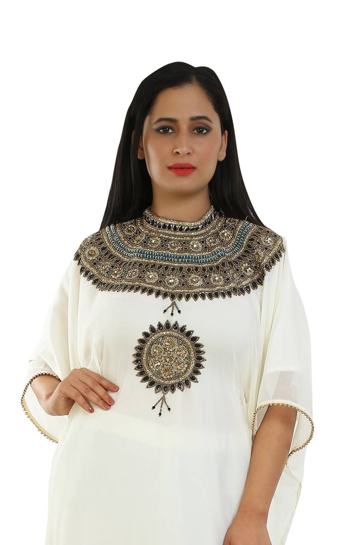 Cream Georgette Embroidered Zari Work Islamic Kaftans