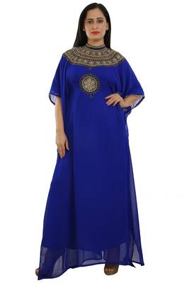 Royal Blue Georgette Embroidered Zari Work Islamic Kaftans 1