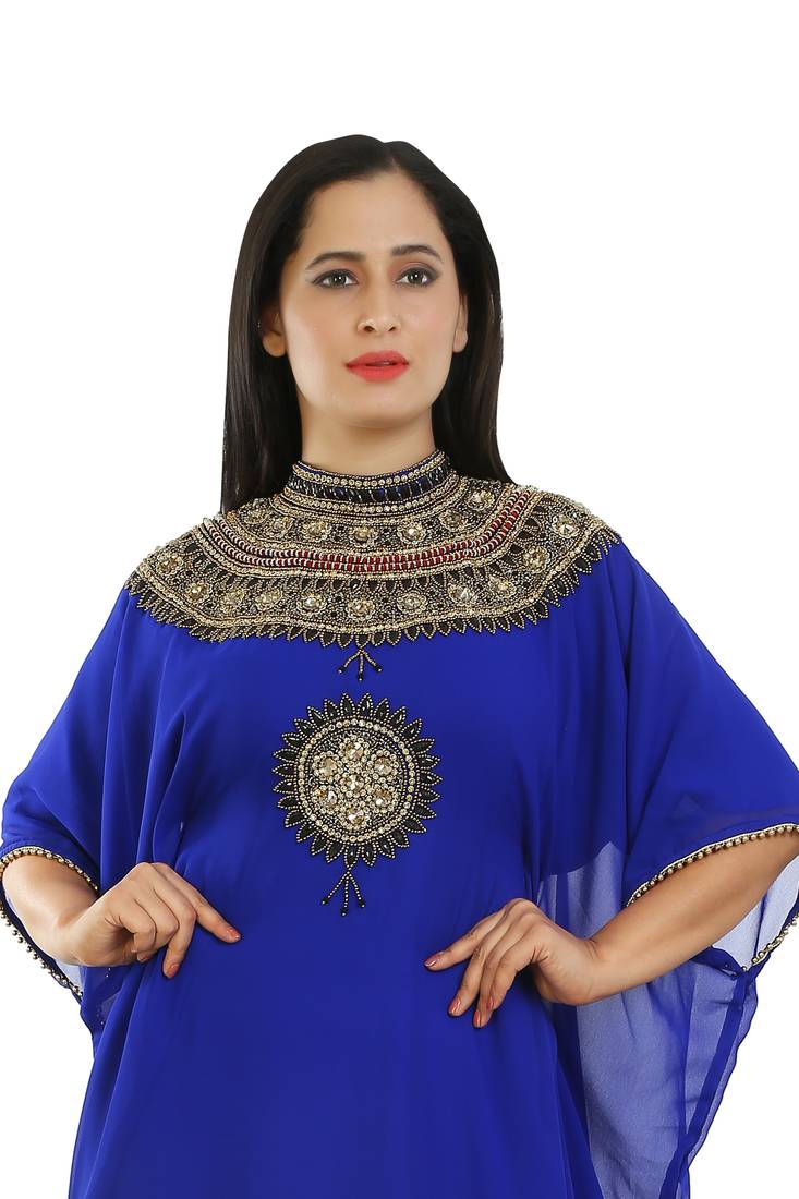 Royal Blue Georgette Embroidered Zari Work Islamic Kaftans