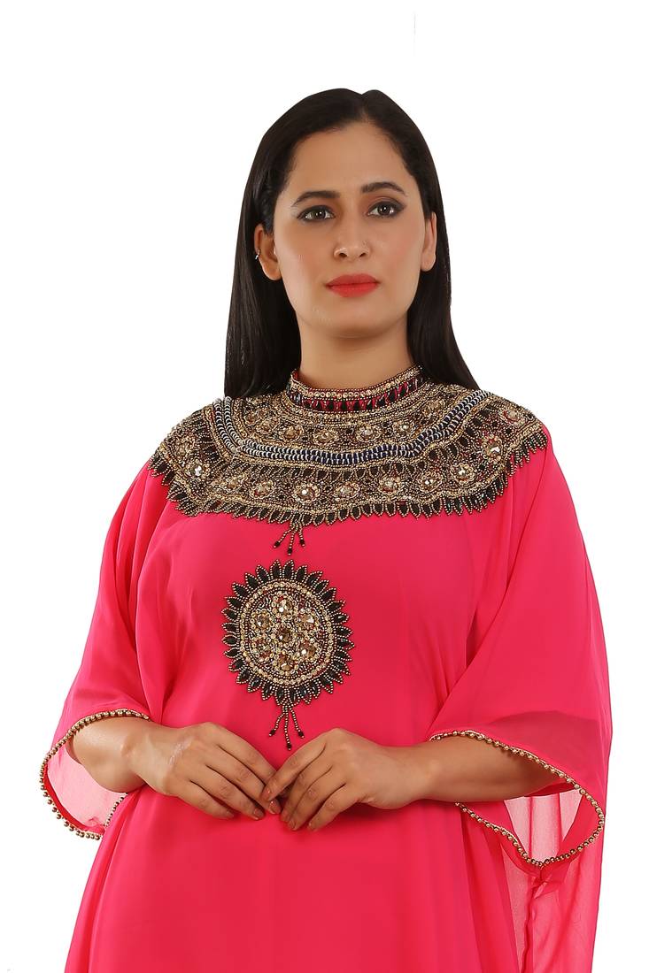 Pink Georgette Embroidered Zari Work Islamic Kaftans