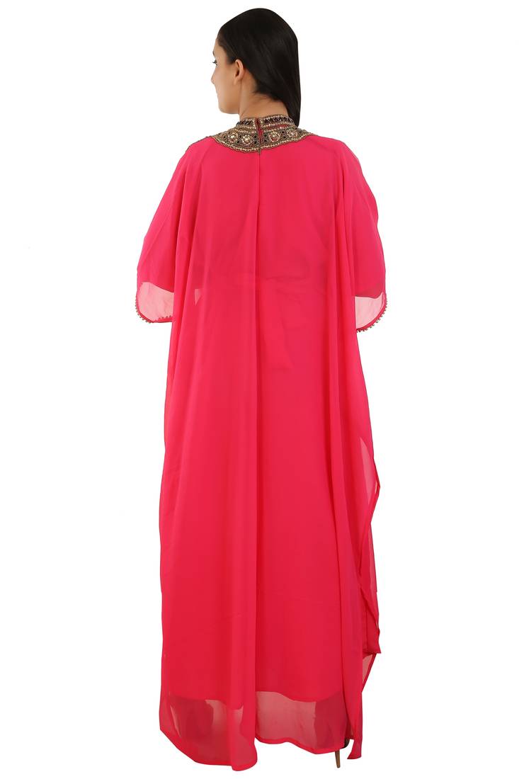 Pink Georgette Embroidered Zari Work Islamic Kaftans