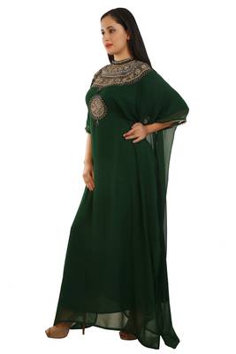 Green Georgette Embroidered Zari Work Islamic Kaftans 2