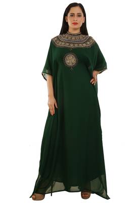 Green Georgette Embroidered Zari Work Islamic Kaftans 1