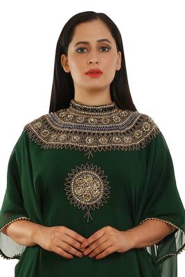 Green Georgette Embroidered Zari Work Islamic Kaftans 3