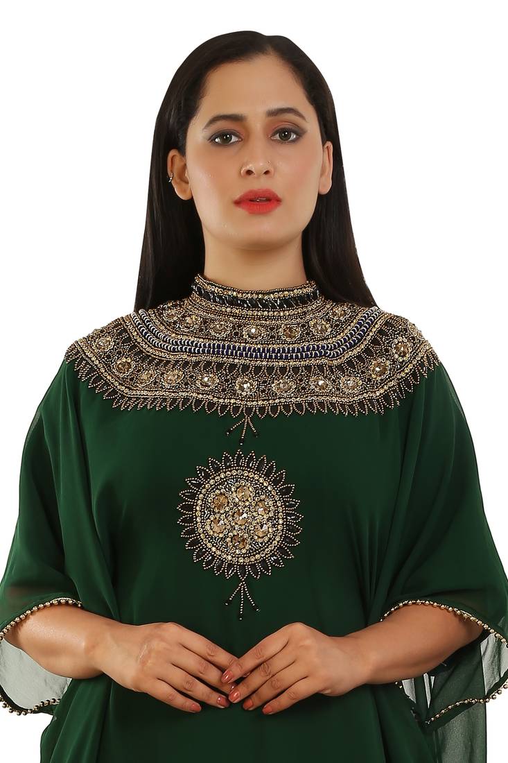 Green Georgette Embroidered Zari Work Islamic Kaftans