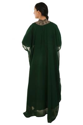 Green Georgette Embroidered Zari Work Islamic Kaftans 4