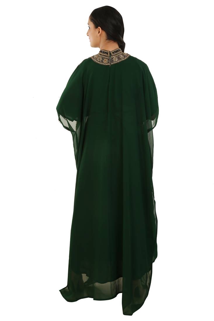 Green Georgette Embroidered Zari Work Islamic Kaftans