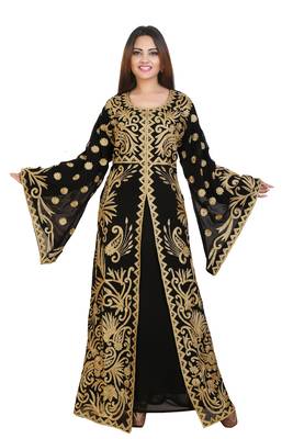Black Georgette Embroidered Zari Work Islamic Kaftans 1
