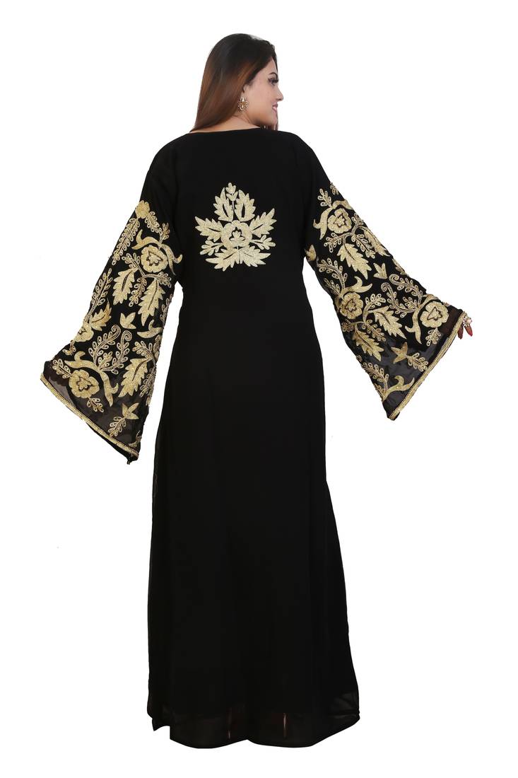 Black Georgette Embroidered Zari Work Islamic Kaftans