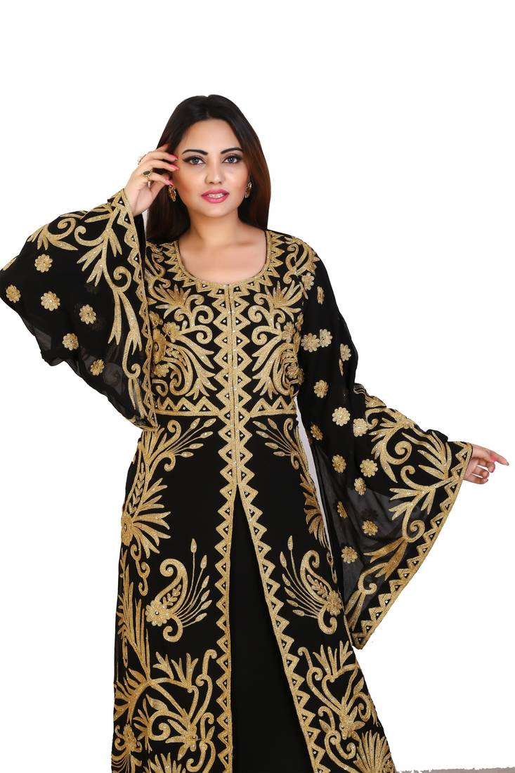 Black Georgette Embroidered Zari Work Islamic Kaftans