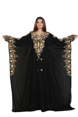 Black Georgette Embroidered Zari Work Islamic Kaftans 1