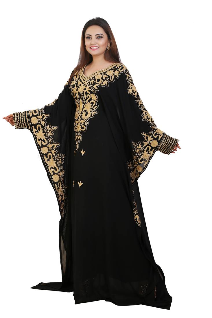 Black Georgette Embroidered Zari Work Islamic Kaftans