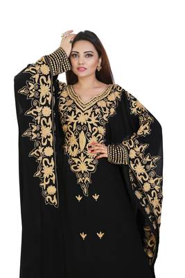 Black Georgette Embroidered Zari Work Islamic Kaftans 3