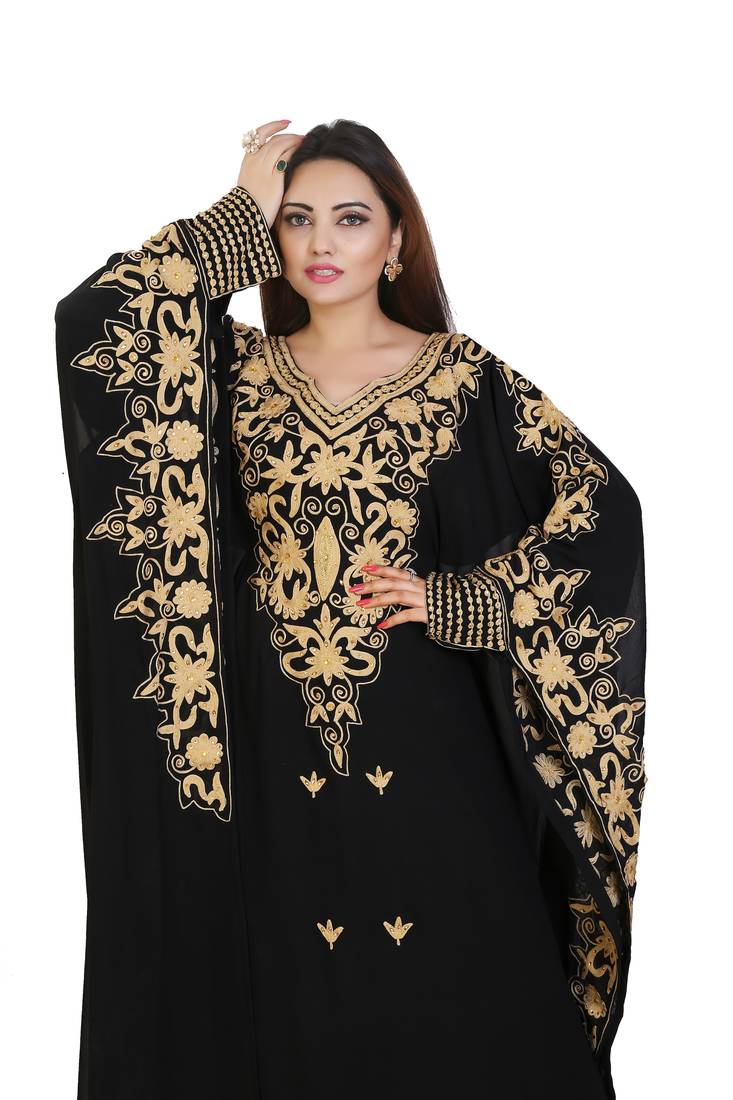 Black Georgette Embroidered Zari Work Islamic Kaftans