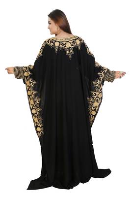 Black Georgette Embroidered Zari Work Islamic Kaftans 4