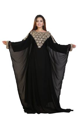 Black Georgette Embroidered Zari Work Islamic Kaftans 1