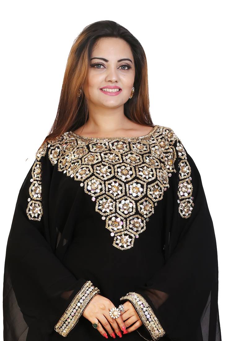 Black Georgette Embroidered Zari Work Islamic Kaftans