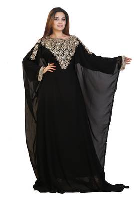 Black Georgette Embroidered Zari Work Islamic Kaftans 3