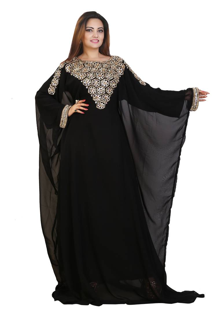 Black Georgette Embroidered Zari Work Islamic Kaftans