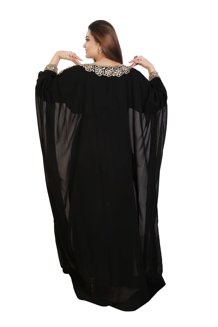 Black Georgette Embroidered Zari Work Islamic Kaftans
