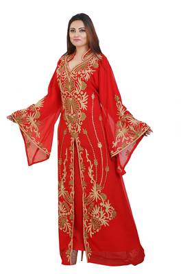 Red Georgette Embroidered Zari Work Islamic Kaftans 2