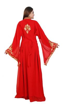 Red Georgette Embroidered Zari Work Islamic Kaftans 3