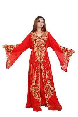Red Georgette Embroidered Zari Work Islamic Kaftans 1