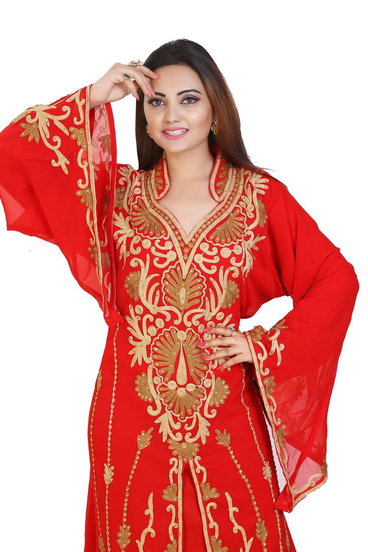 Red Georgette Embroidered Zari Work Islamic Kaftans