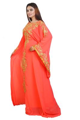 Orange Georgette Embroidered Zari Work Islamic Kaftans 2