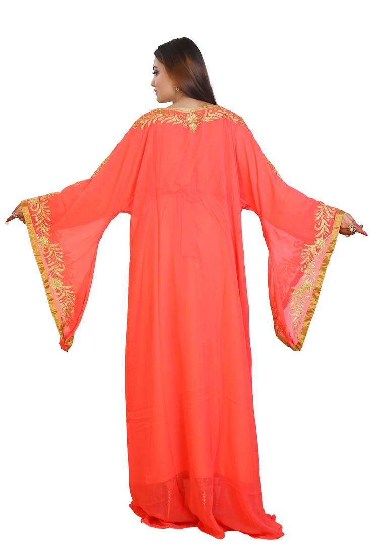 Orange Georgette Embroidered Zari Work Islamic Kaftans